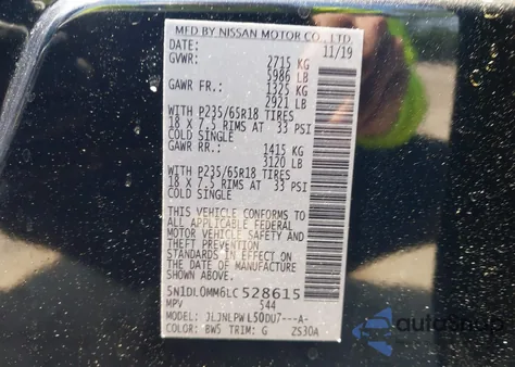 2020 Infiniti Qx60 Pure Awd из США, поврежденный, VIN 5N1DL0MM6LC528615